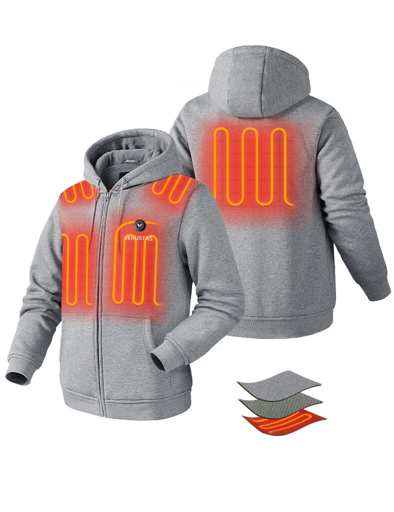 Zipper up Heated Hoodie for Unisex - Grey Zipper up Heated Hoodie for Unisex - Grey