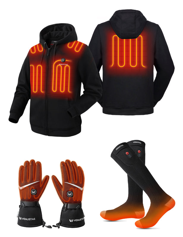 Unisex Zipper up Heated Hoodie & Heated Socks & Heated Gloves, U2138 & S10 & G02