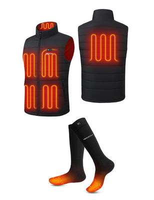 Men's Heated Dual Control FELLEX® Vest 12V & Unisex Heated Socks, EM27 & S11