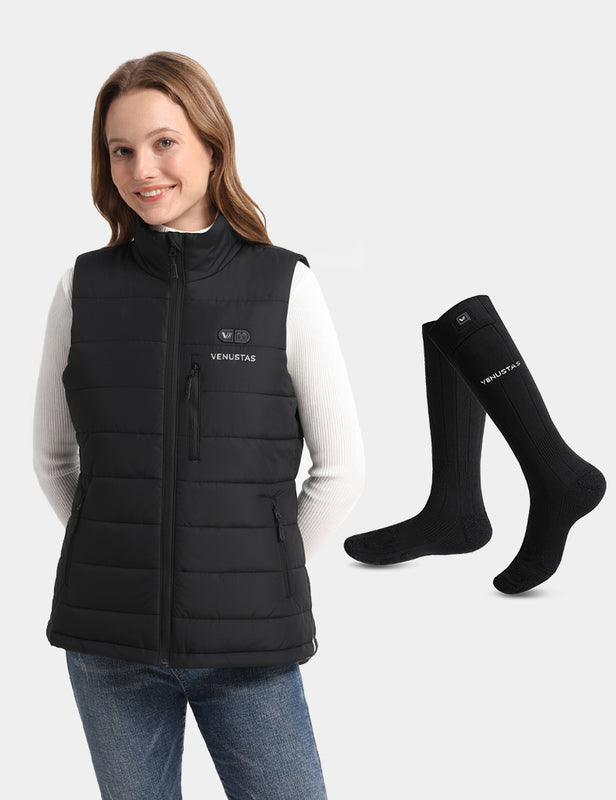 Women's Dual-Control Heated Classic Vest 12V & Unisex Heated Socks, EW28 & S11