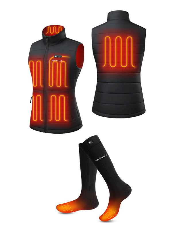 Women's Dual-Control Heated Classic Vest 12V & Unisex Heated Socks, EW28 & S11