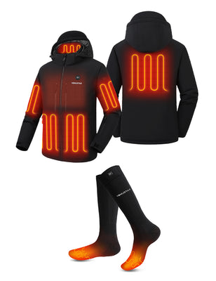 Men's Waterproof Heated Lightweight FELLEX Jacket 12V & Unisex Heated Socks, M19 & S11