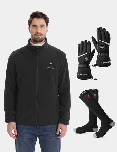 Zipper up Heated Fleece Jacket for Men 7.4V & Heated Socks & Heated Gloves, M2136 & S10 & G02