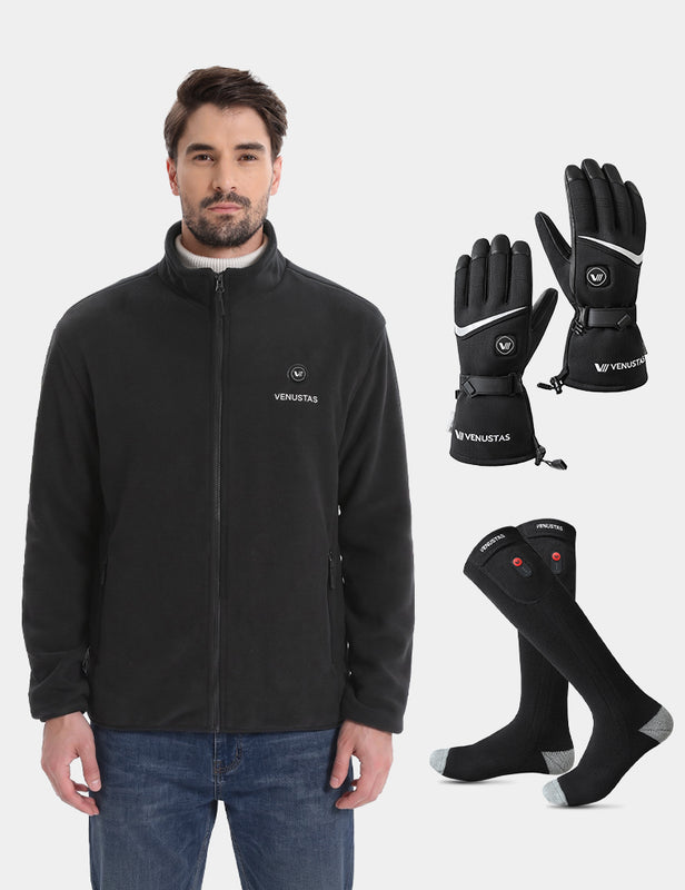 Zipper up Heated Fleece Jacket for Men 7.4V & Heated Socks & Heated Gloves, M2136 & S10 & G02