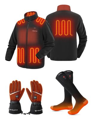 Zipper up Heated Fleece Jacket for Men 7.4V & Heated Socks & Heated Gloves, M2136 & S10 & G02