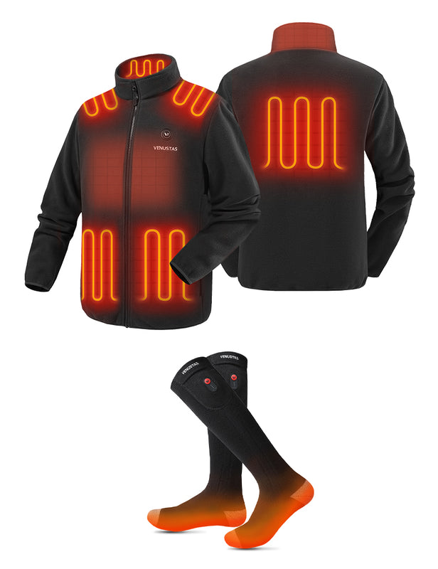 Zipper up Heated Fleece Jacket for Men 7.4V & Heated Socks, M2136 & S10