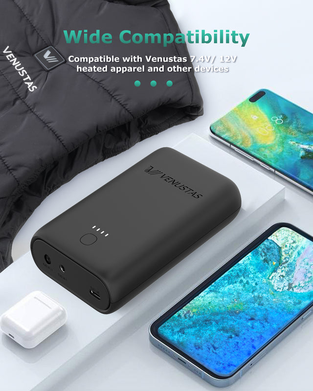 7.4V/12V Battery (54Wh), 7.5K Venustas battery black with wide compatibility for heated apparel