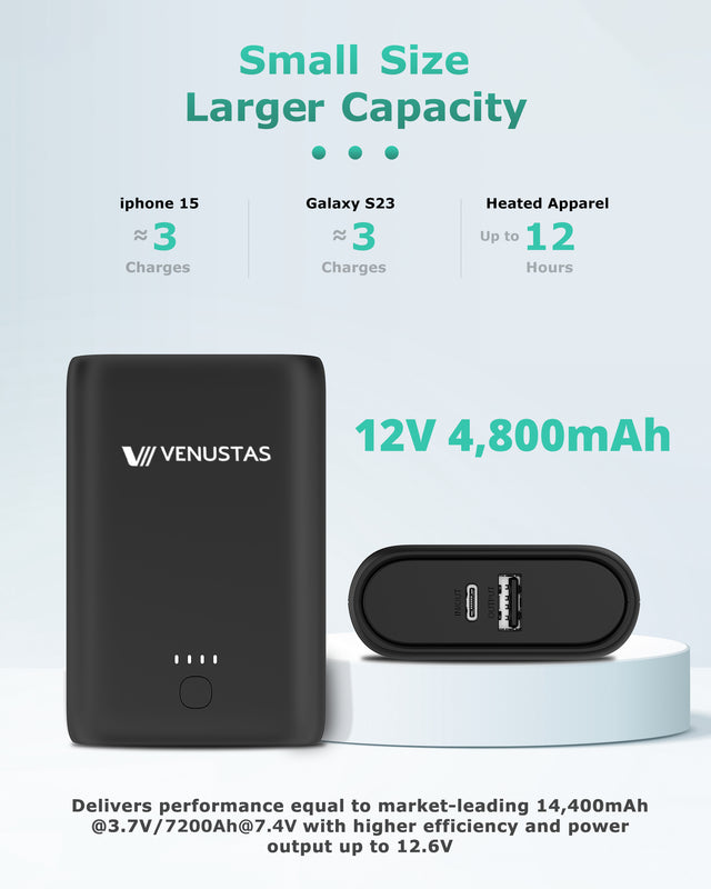 7.4V/12V Battery (54Wh), 7.5K Venustas black power bank with 12V 4,800mAh output