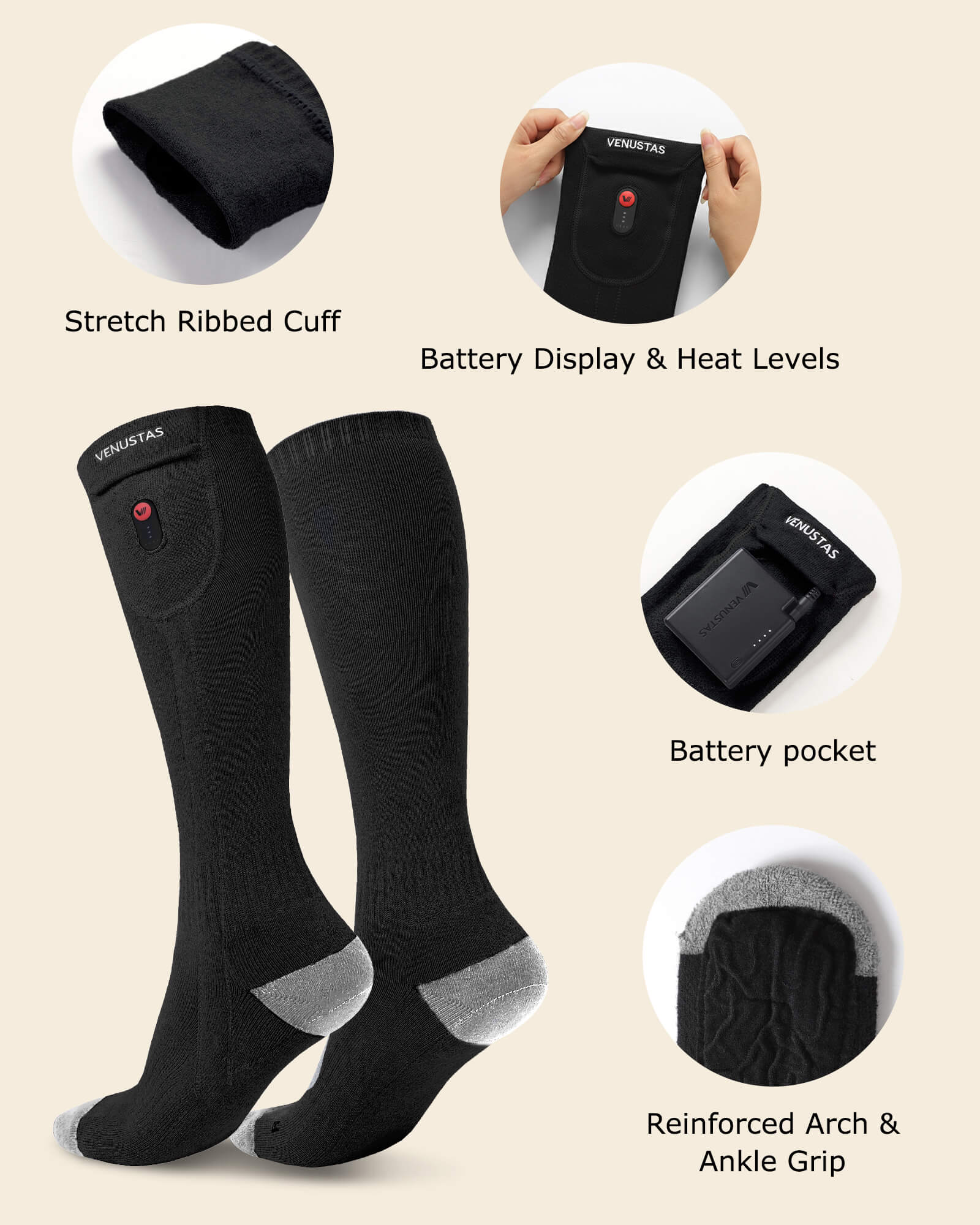[Upgrade] Unisex Heated Socks 7.4V (with Full Foot Coverage), S10