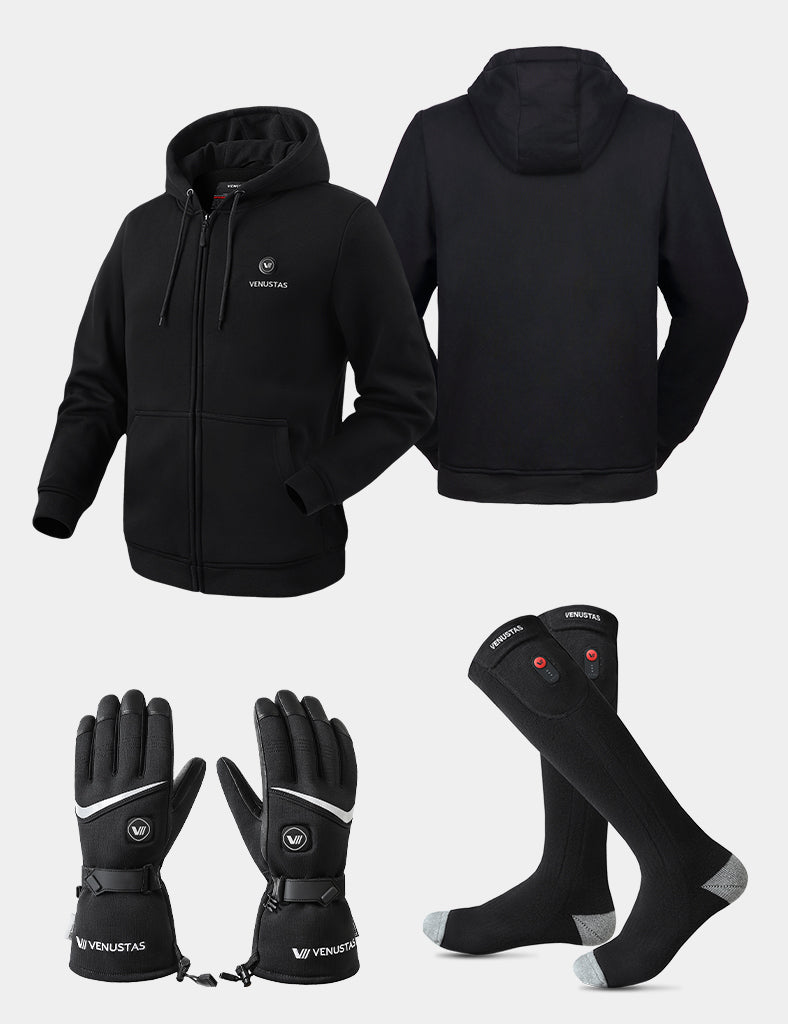 Unisex Zipper up Heated Hoodie & Heated Socks & Heated Gloves, U2138 & S10 & G02