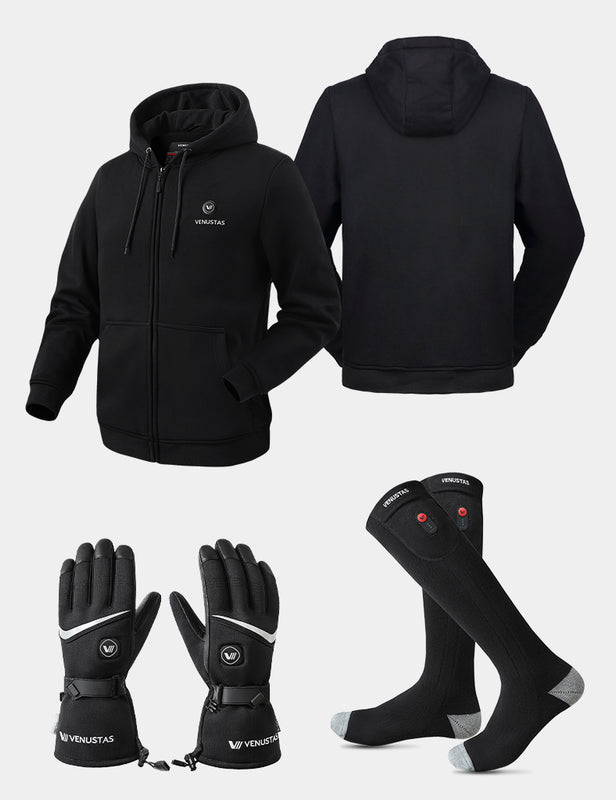 Unisex Zipper up Heated Hoodie & Heated Socks & Heated Gloves, U2138 & S10 & G02