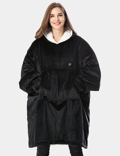 [Upgrade] Unisex Heated Wearable Blanket Hoodie 7.4V, U2169U - Black