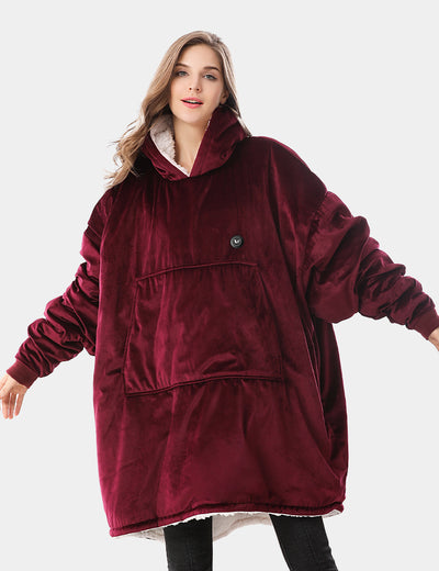 [Upgrade] Unisex Heated Wearable Blanket Hoodie 7.4V, U2169U - Burgundy