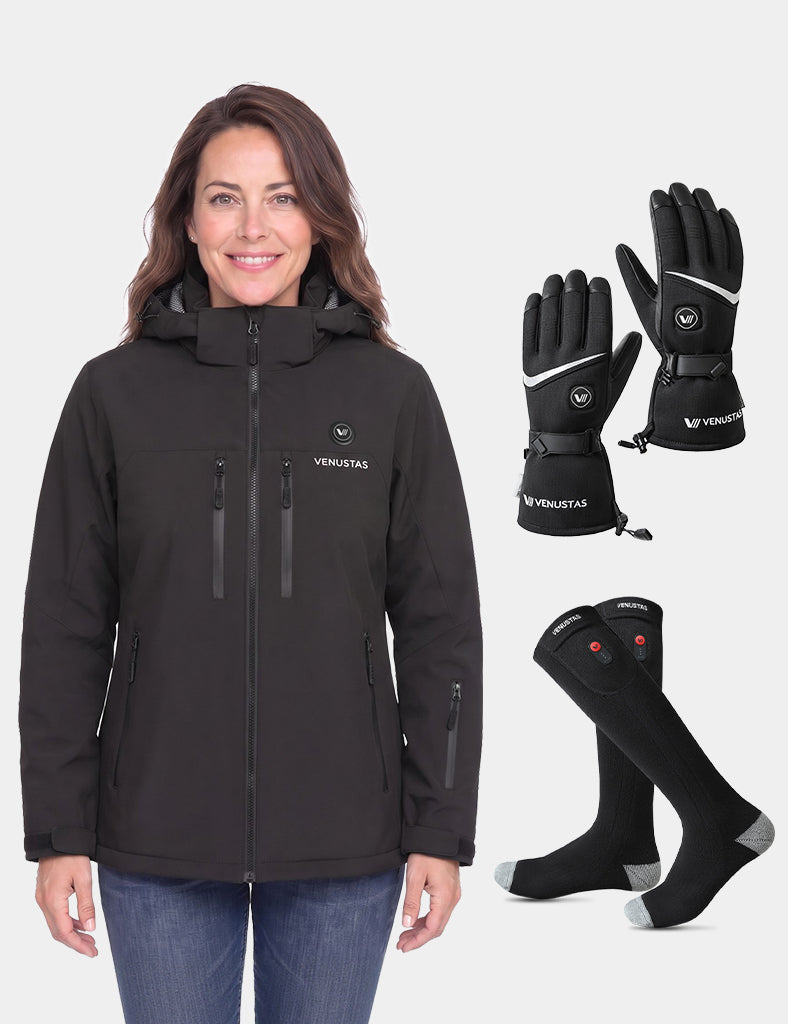 Women's Waterproof Heated Lightweight FELLEX® Jacket 12V & Heated Socks & Heated Gloves, W20 & S10 & G02