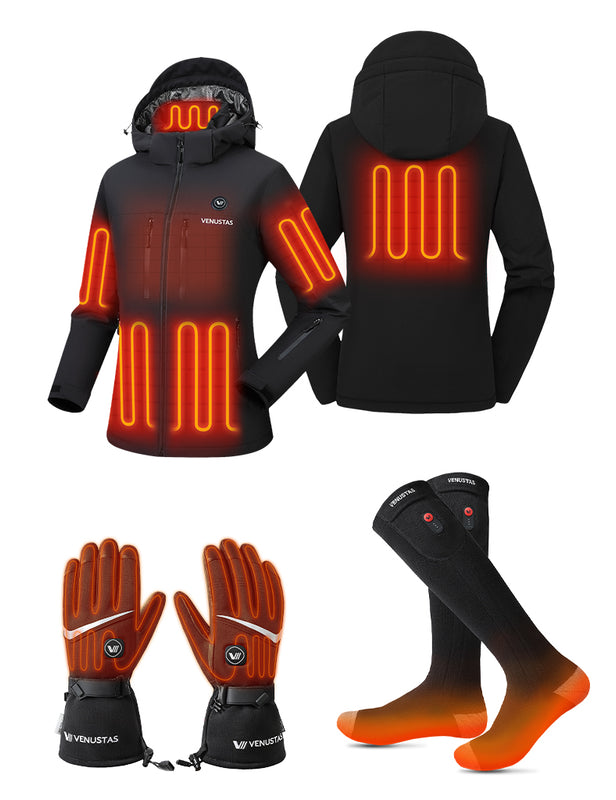 Women's Waterproof Heated Lightweight FELLEX® Jacket 12V & Heated Socks & Heated Gloves, W20 & S10 & G02