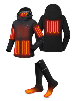 Women's Waterproof Heated Lightweight FELLEX Jacket 12V & Unisex Heated Socks, W20 & S11