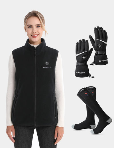 Women's Heated Fleece Vest 7.4V & Heated Socks & Heated Gloves, W2117 & S10 & G02