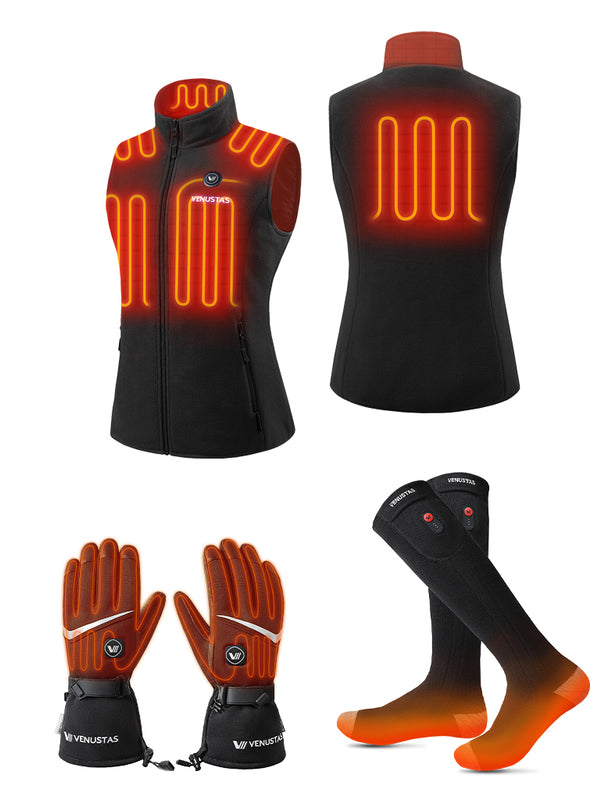 Women's Heated Fleece Vest 7.4V & Heated Socks & Heated Gloves, W2117 & S10 & G02