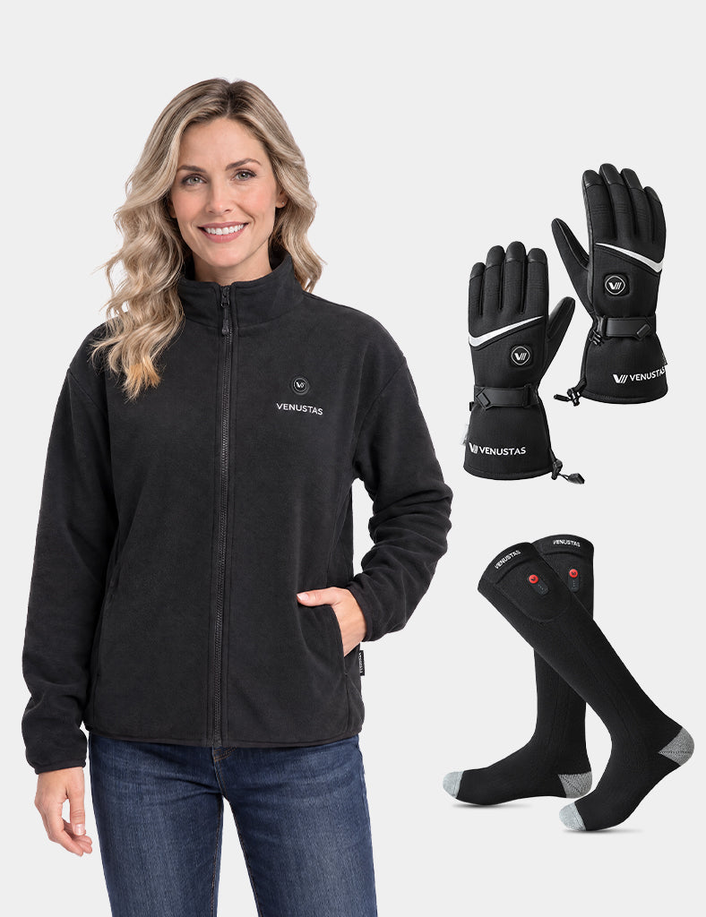Zipper up Heated Fleece Jacket for Women 7.4V & Heated Socks & Heated Gloves, W2136 & S10 & G02