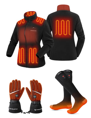 Zipper up Heated Fleece Jacket for Women 7.4V & Heated Socks & Heated Gloves, W2136 & S10 & G02