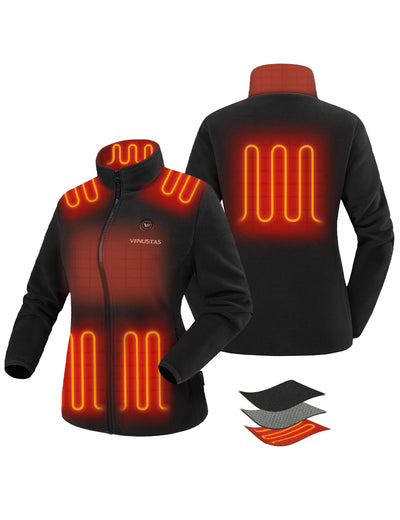 Zipper up Heated Fleece Jacket for Women 7.4V, W2136 - Black
