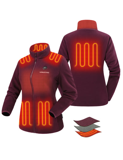 Zipper up Heated Fleece Jacket for Women 7.4V, W2136 - Burgundy