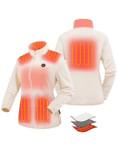 Zipper up Heated Fleece Jacket for Women 7.4V, W2136 - Milk White