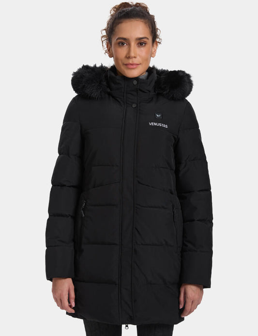 Women's Long Heated Jacket with Detachable Hood