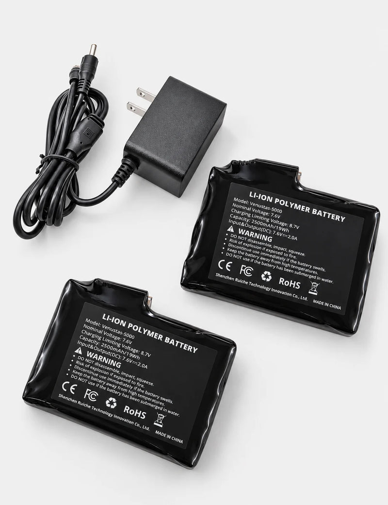 2-Pack 7.4V Batteries (19Wh Each) & Dedicated Charger Set for Heated Gloves and Socks