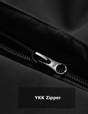 Close-up of the black heated jacket YKK zipper