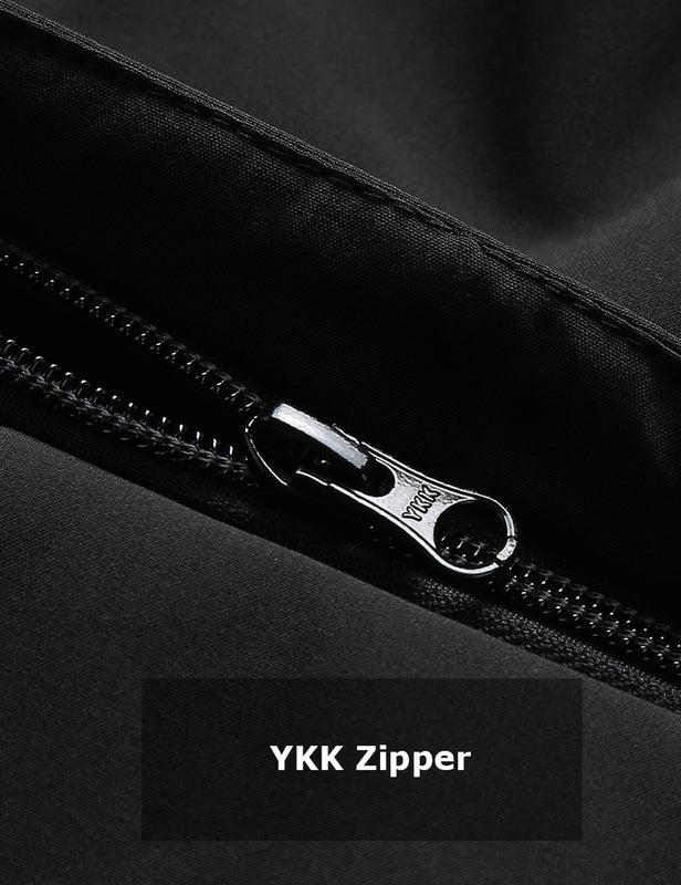 Close-up of the black heated jacket YKK zipper