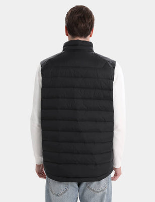 Black quilted heated vest shown from the back on a model