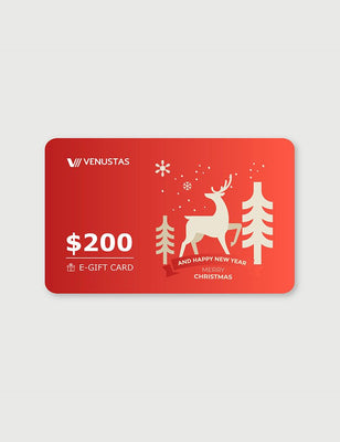 $100/$200 Venustas E-GIFT CARD red Christmas e-gift card featuring reindeer and $200