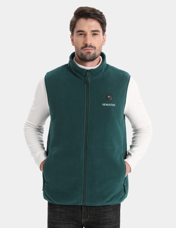 Men's Heated Fleece Vest 7.4V - New Colors, M2117 by Venustas in forest green fleece with front zipper and 7.4V heating