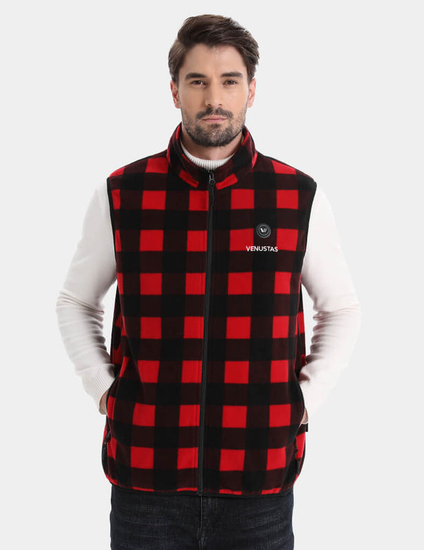 Men's Heated Fleece Vest 7.4V - New Colors, M2117 by Venustas heated fleece vest red and black plaid with full zip