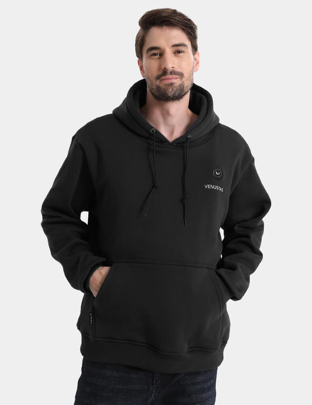 Pullover Heated Hoodie for Unisex with Heating Pockets 7.4V, U2139 Venustas black heated hoodie with front pocket panels