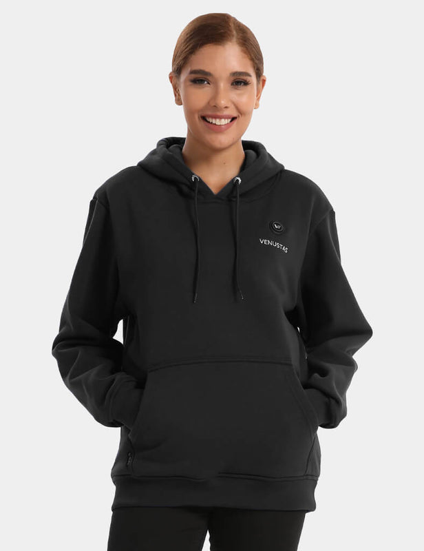 Pullover Heated Hoodie for Unisex with Heating Pockets 7.4V, U2139 Venustas black heated hoodie with front heating pockets
