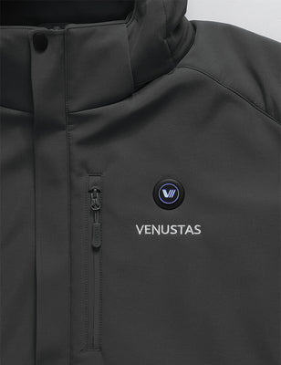 [Bundle] Men's Heated Jacket 7.4V & Men's Heated Vest 7.4V close-up Venustas black heated jacket with 7.4V logo