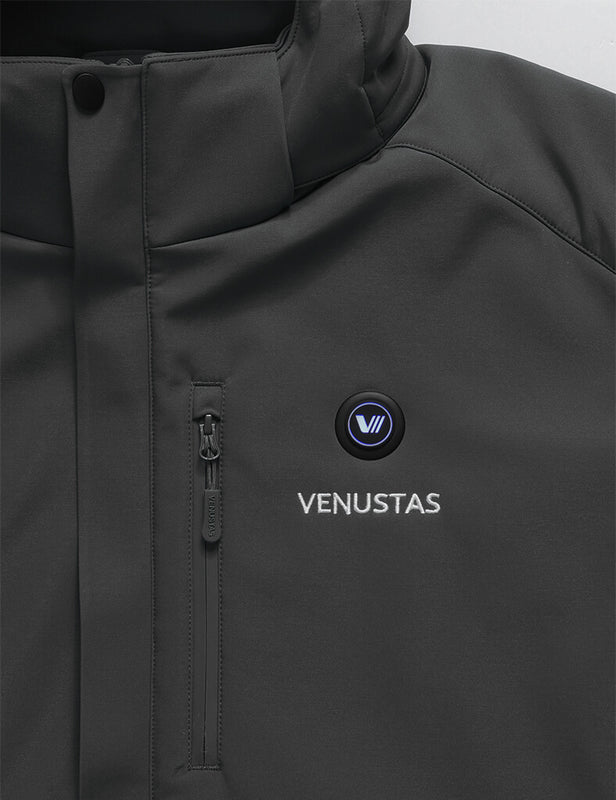 [Bundle] Men's Heated Jacket 7.4V & Men's Heated Vest 7.4V close-up Venustas black heated jacket with 7.4V logo