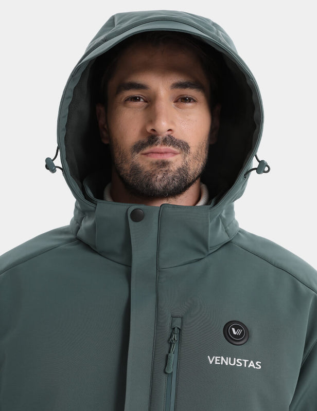 Men's Heated Jacket 7.4V - Navy/ Grey/ Silver Pine, M2168 Venustas heated jacket in silver pine with hood and 7.4V heating