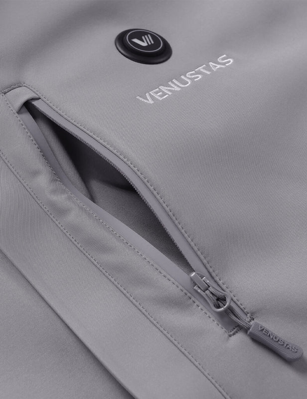 Men's Heated Jacket 7.4V - Navy/ Grey/ Silver Pine, M2168 Venustas heated jacket in grey with zip-front 7.4V heating.