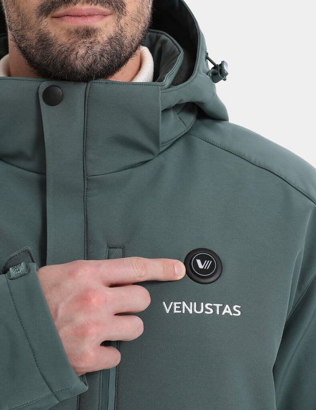 Men's Heated Jacket 7.4V - Navy/ Grey/ Silver Pine, M2168 Venustas heated jacket in Silver Pine with VII control button