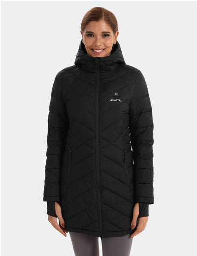 Heated Long Down Jacket 7.4V For Women, W62 - Black