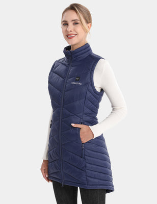 Women's Heated Long Quilted Vest 7.4V, W24L Venustas quilted heated vest in navy with longline insulation