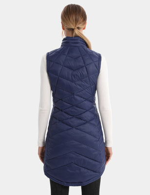 Women's Heated Long Quilted Vest 7.4V, W24L by Venustas, navy long quilted vest with 7.4V heating.