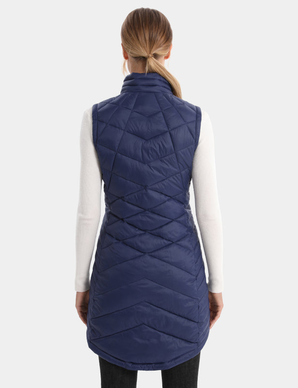 Women's Heated Long Quilted Vest 7.4V, W24L by Venustas, navy long quilted vest with 7.4V heating.