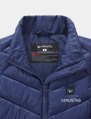 Women's Heated Long Quilted Vest 7.4V, W24L by Venustas navy quilted heated vest with 7.4V power details