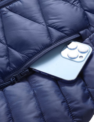 Women's Heated Long Quilted Vest 7.4V, W24L by Venustas heated vest navy quilted with visible 7.4V battery pack