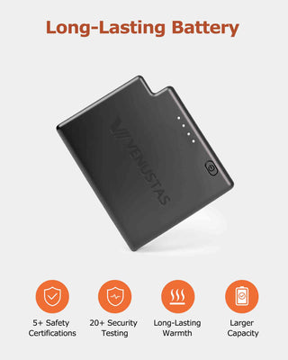Black battery for heated mittens with indicator lights and power button