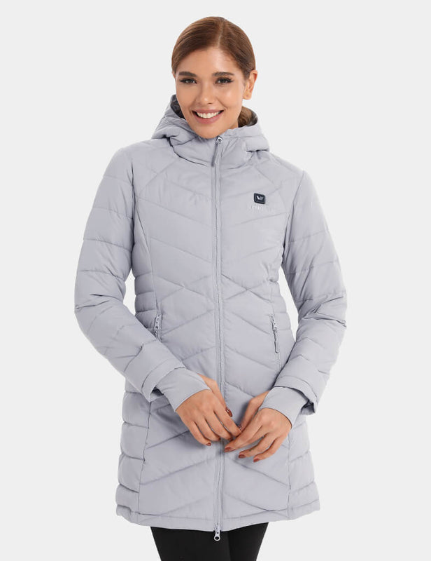 Women’s Heated Recycled Puffer Jacket 7.4V, EW68 by Venustas in grey recycled puffer with 7.4V heating.